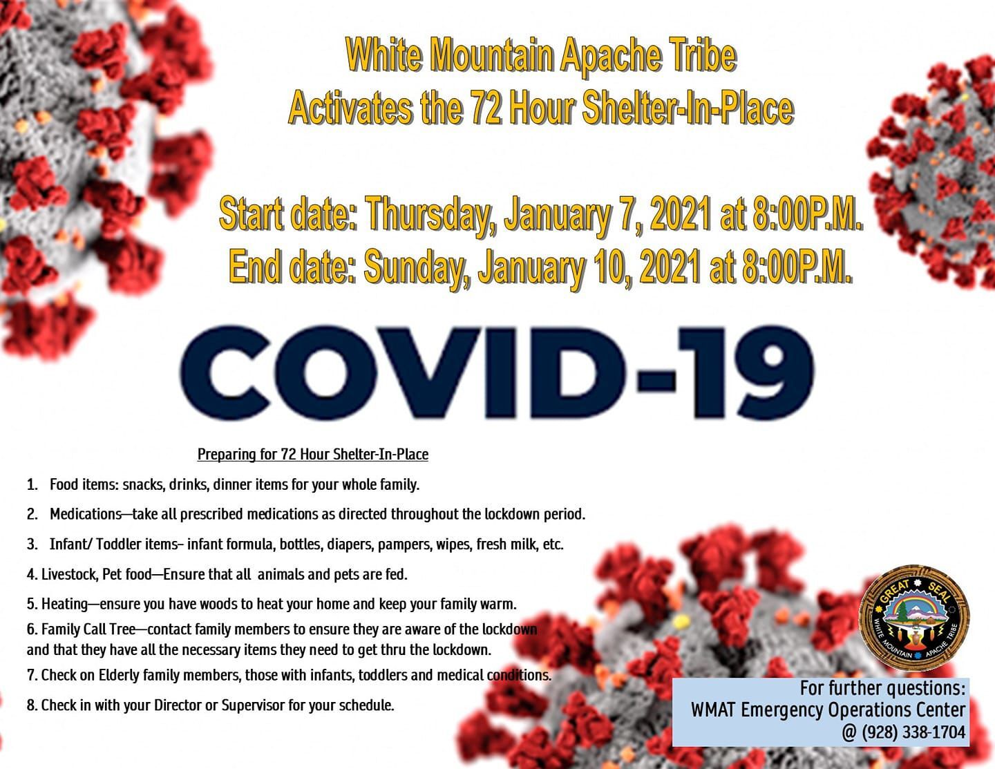 WMAT sheltering-in-place Jan. 7 - Jan. 10